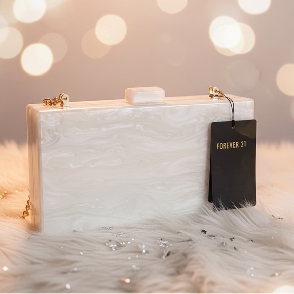 Forever 21 Handbags - Forever 21 Pearl Acrylic Box Clutch Marveled with detachable gold chain -NWT